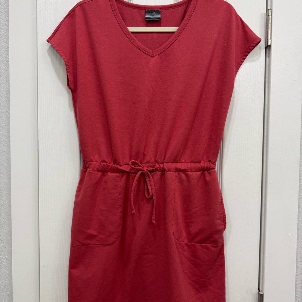 Red V-Neck Dress with Pockets